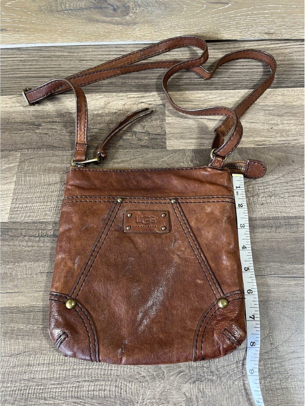 UGG Australia Suede Leather Crossbody Shoulder Bag Chocolate Brown 8” - Picture 3 of 8